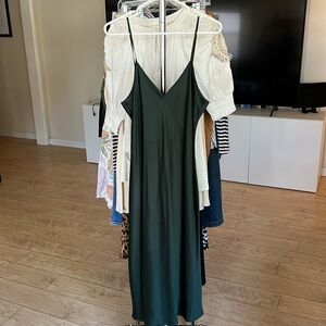 Quince, 100% washable silk evergreen midi length dress